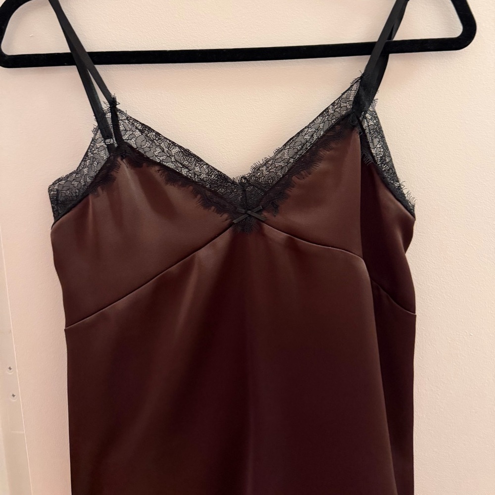 Zara Brown Satin Lace Trim Camisole